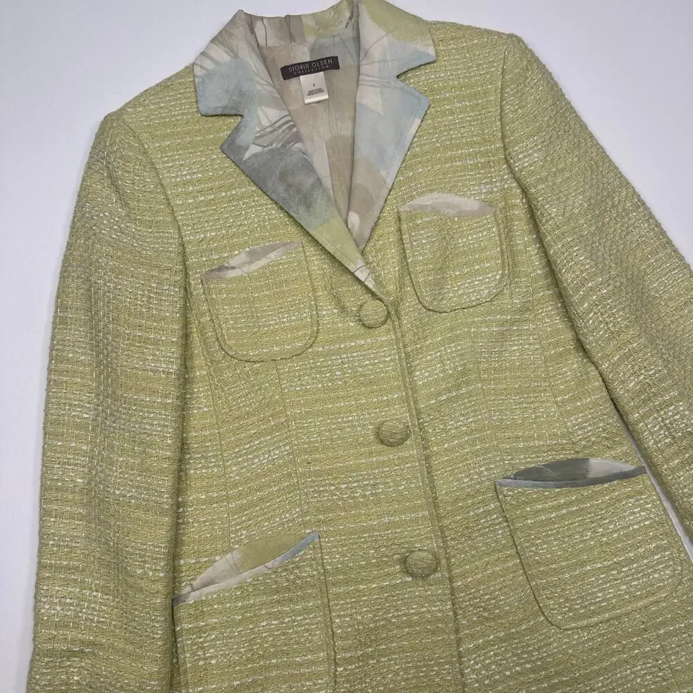 Sigrid Olsen Collection Tweed Long Blazer with Contrasting Lining Size 2
